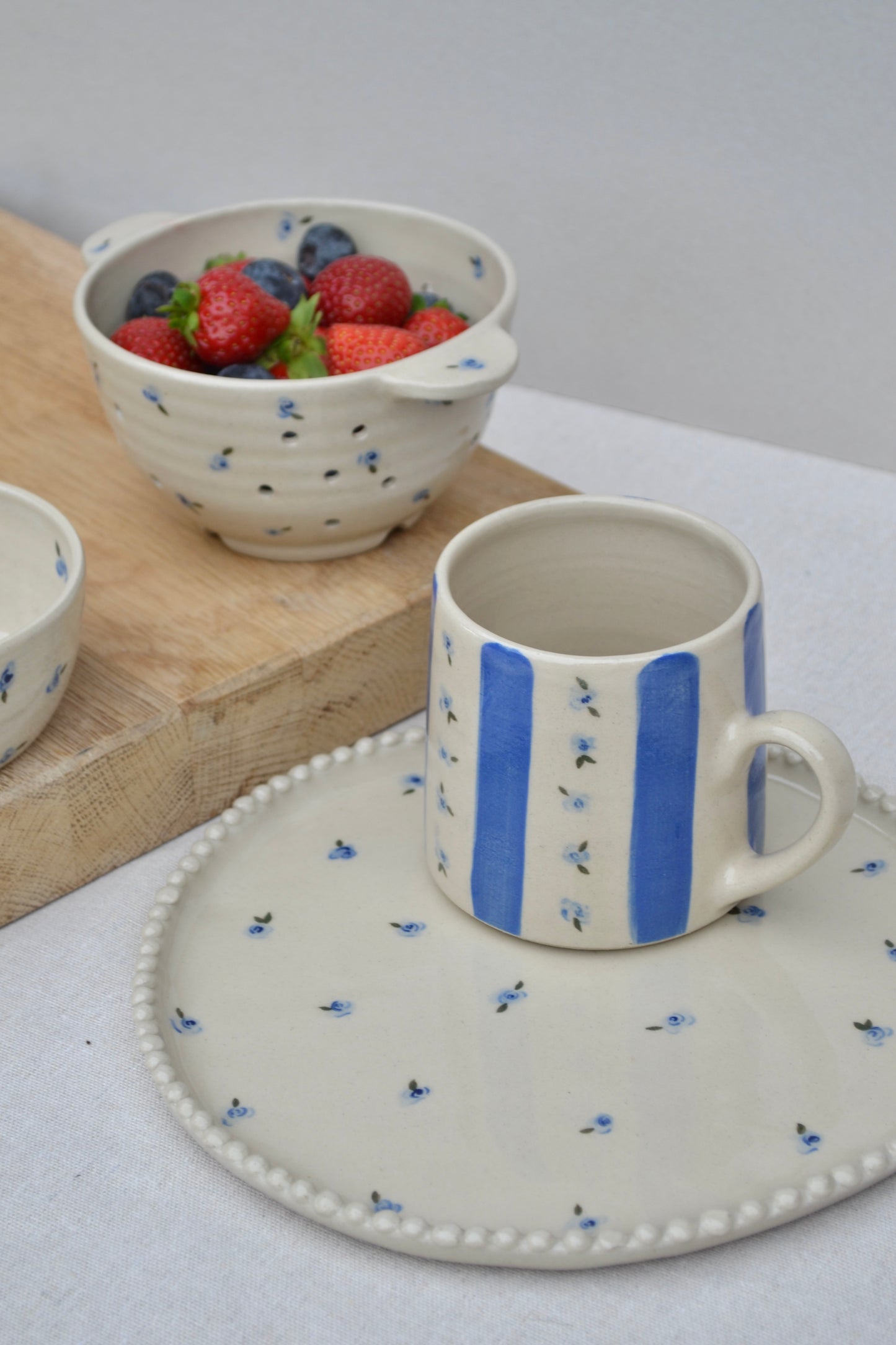 Large Mug- Blue Floral Stripe