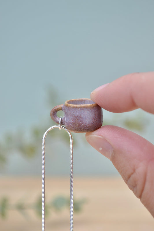 Tiny hand-thrown ceramic mug necklace- Lilac