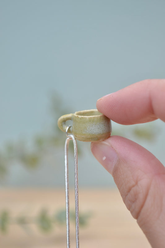 Tiny hand-thrown ceramic mug necklace- apple blossom