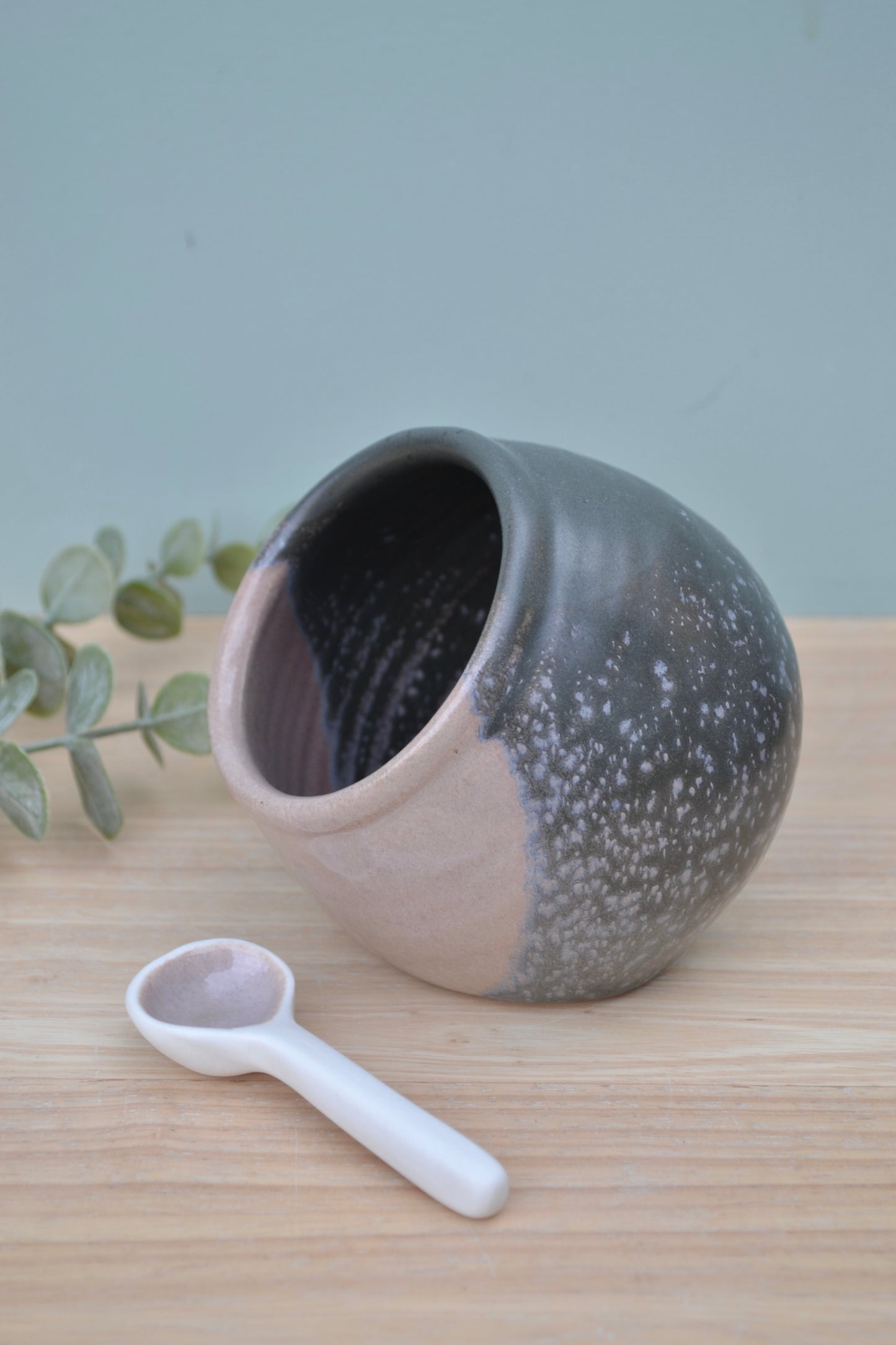 Salt Pig and Spoon Set- Charcoal Blush