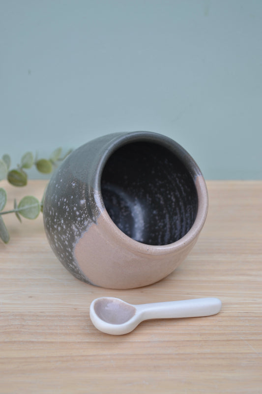 Salt Pig and Spoon Set- Charcoal Blush