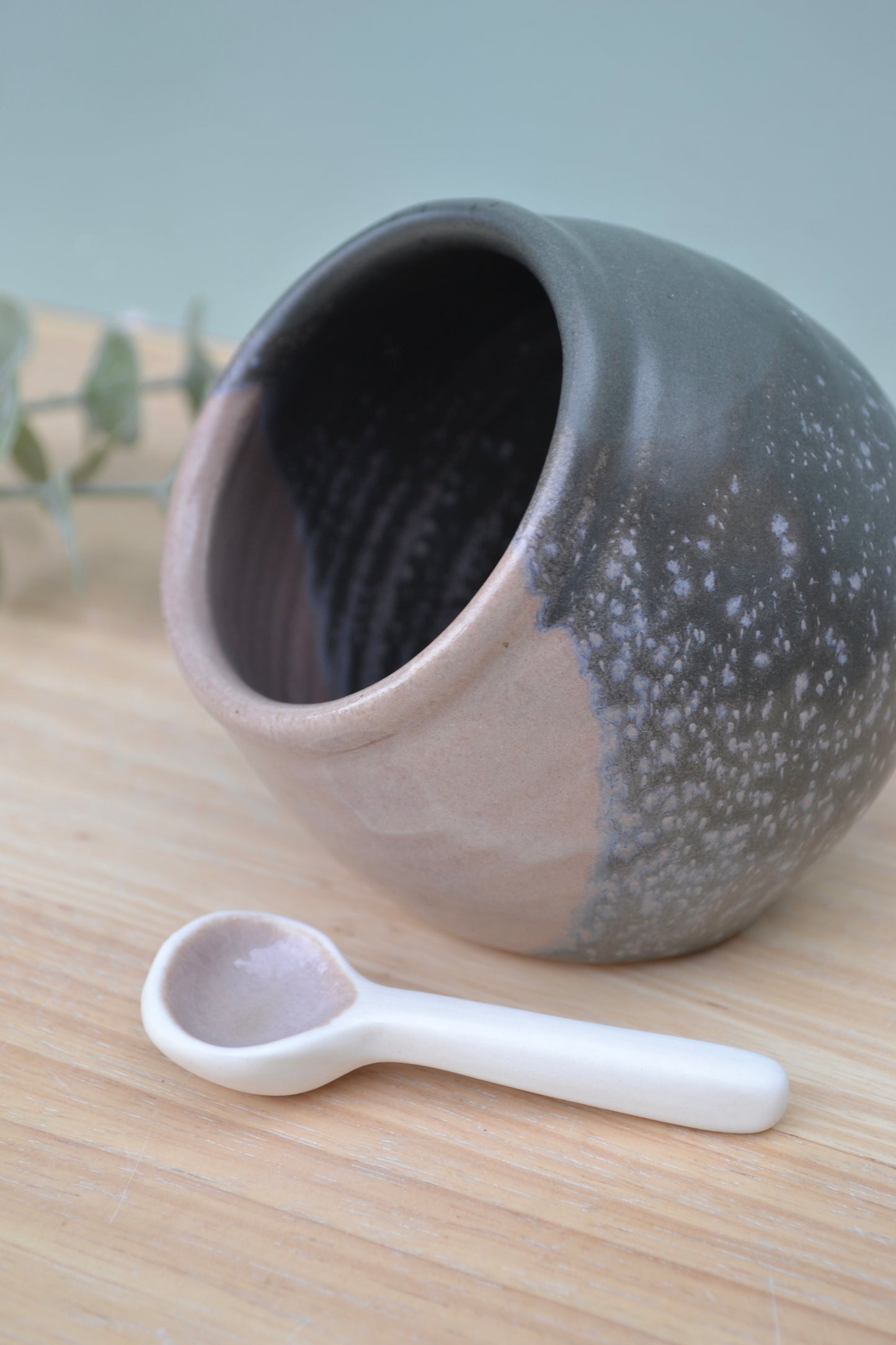 Salt Pig and Spoon Set- Charcoal Blush