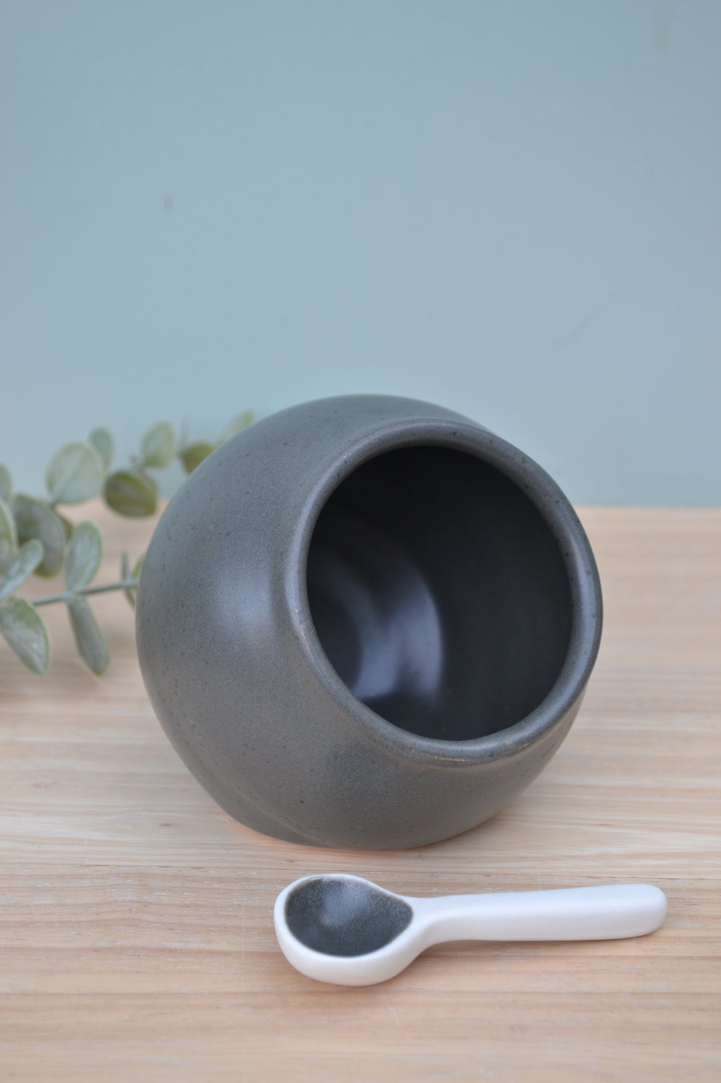 Salt Pig and Spoon Set- Charcoal