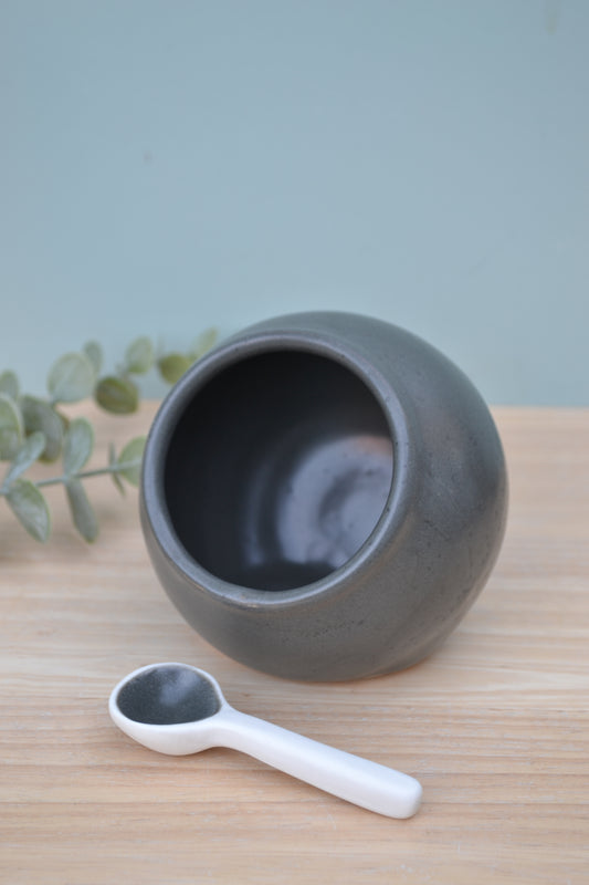 Salt Pig and Spoon Set- Charcoal