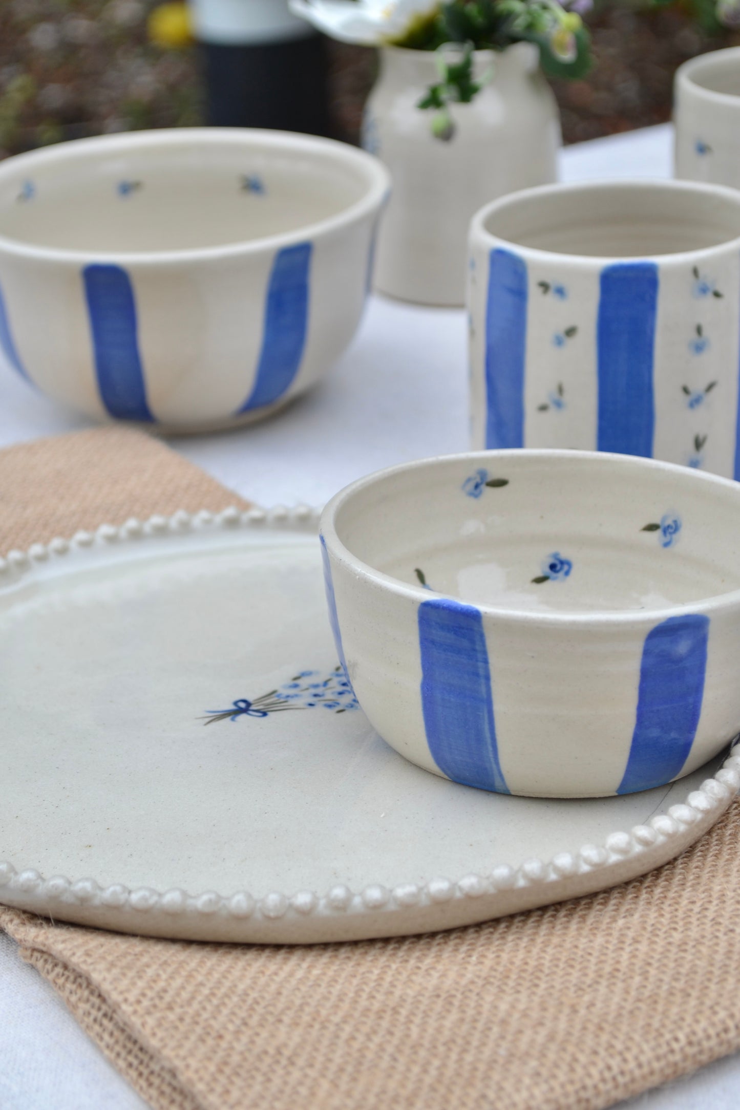 Dipping Bowl- Blue Floral Stripe