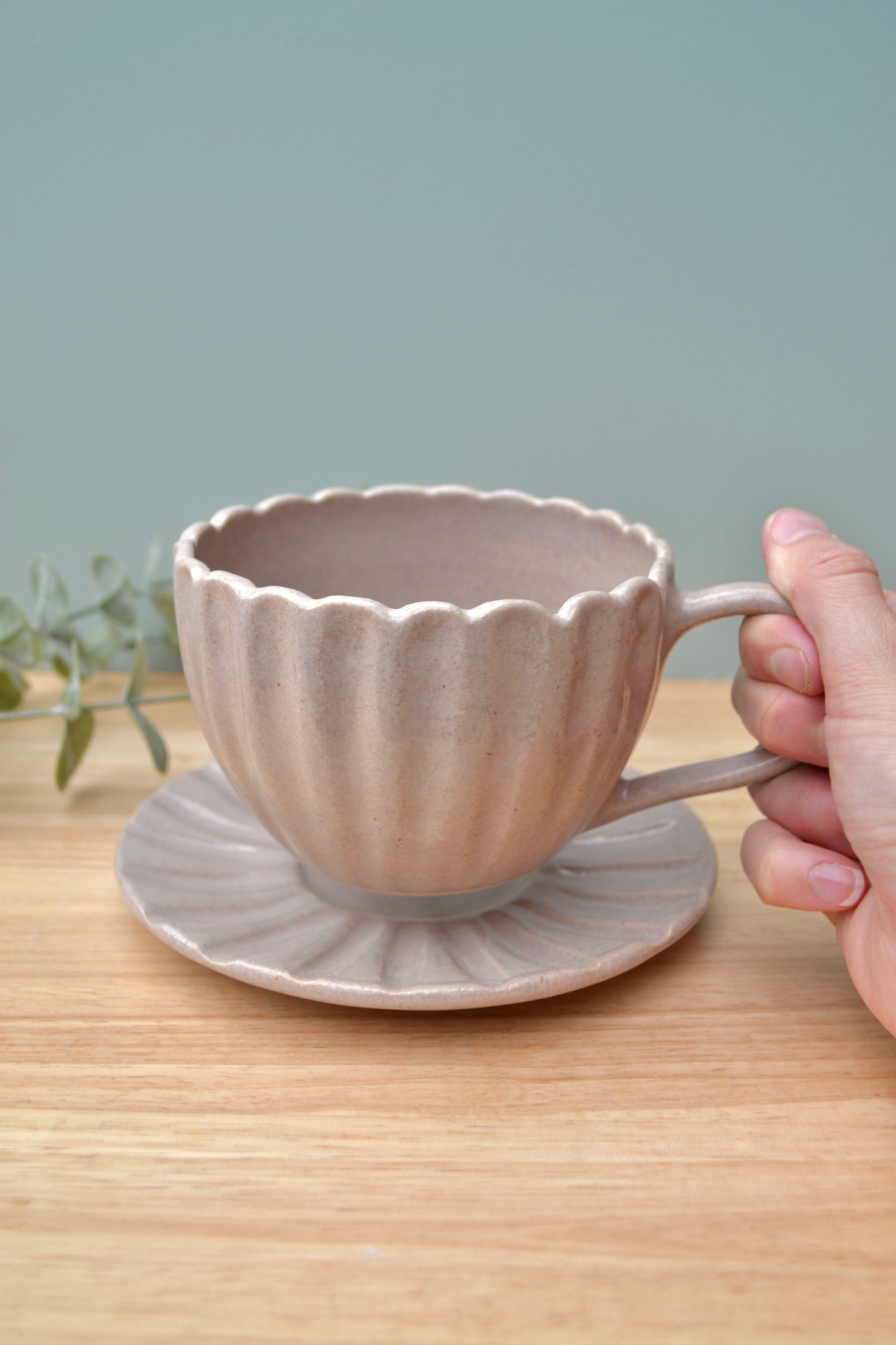 Dusty Pink Tea Cup and Saucer