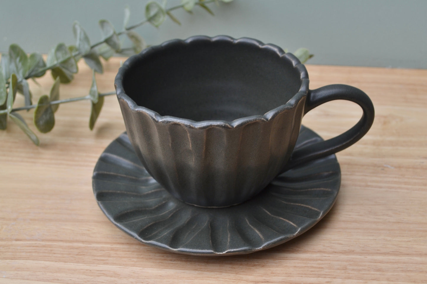 Charcoal Grey Tea Cup and Saucer