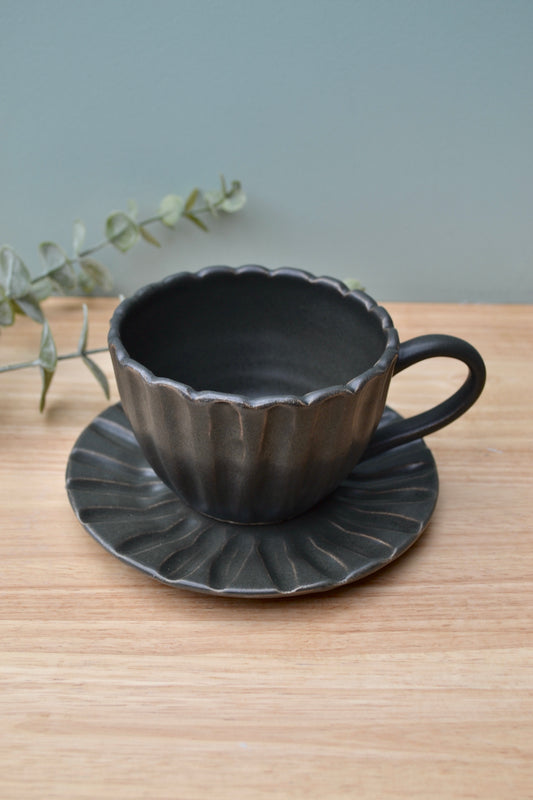 Charcoal Grey Tea Cup and Saucer