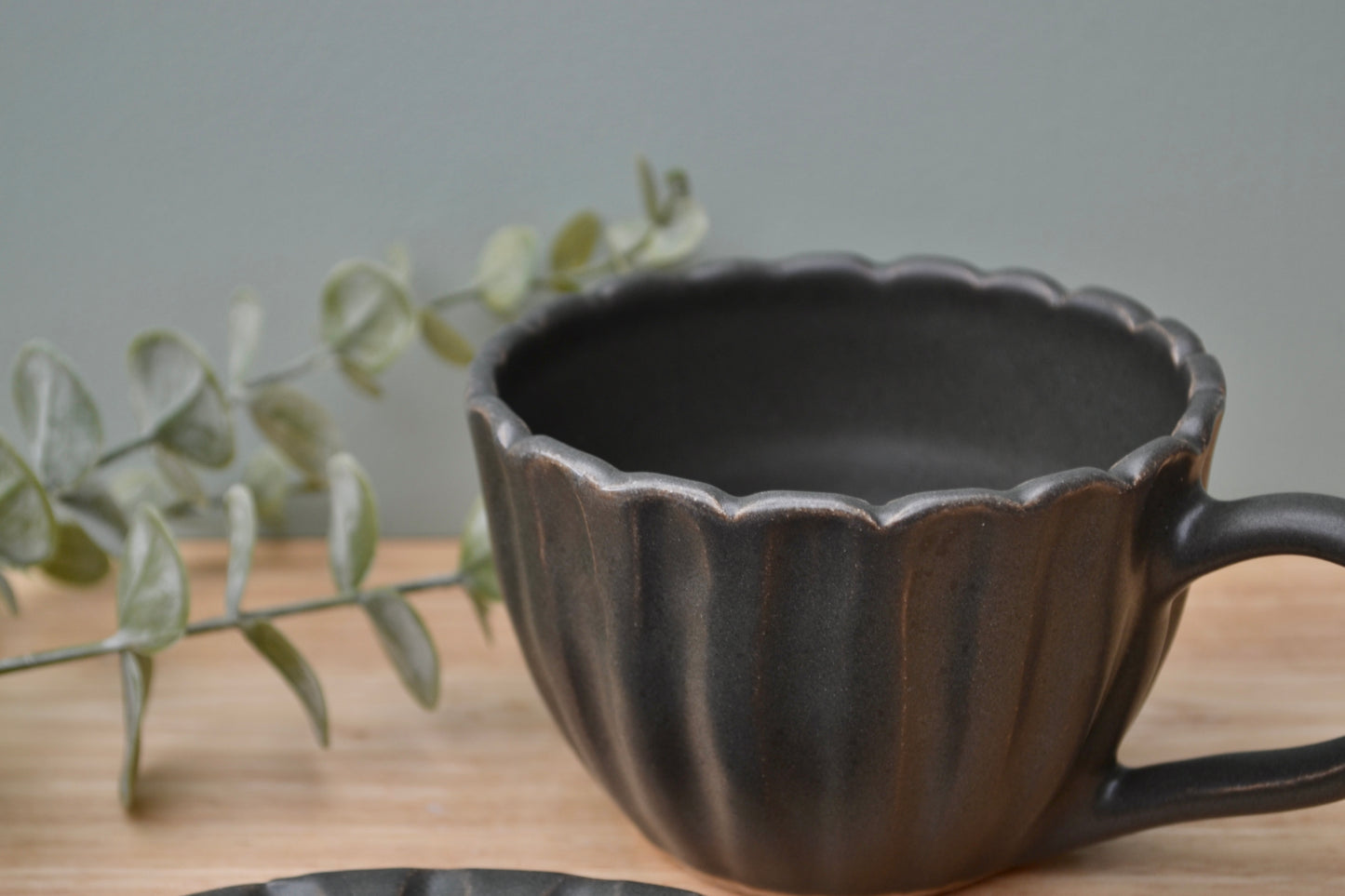Charcoal Grey Tea Cup and Saucer