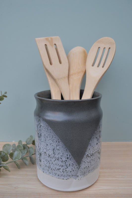 Utensil Holder- Charcoal and White