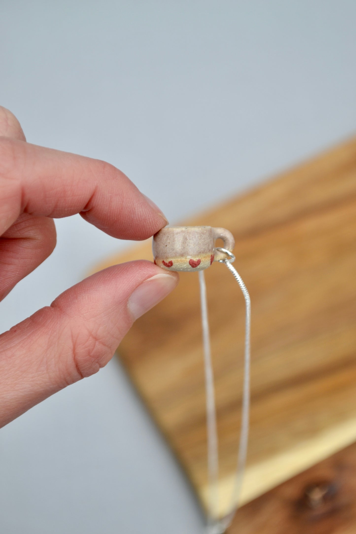 Mini Mug Necklace- pink with hearts