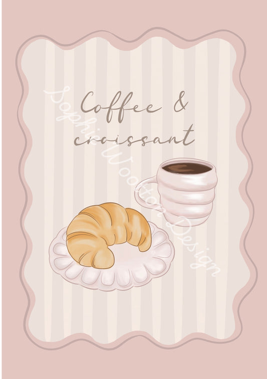 'Coffee & Croissant' Unframed Print