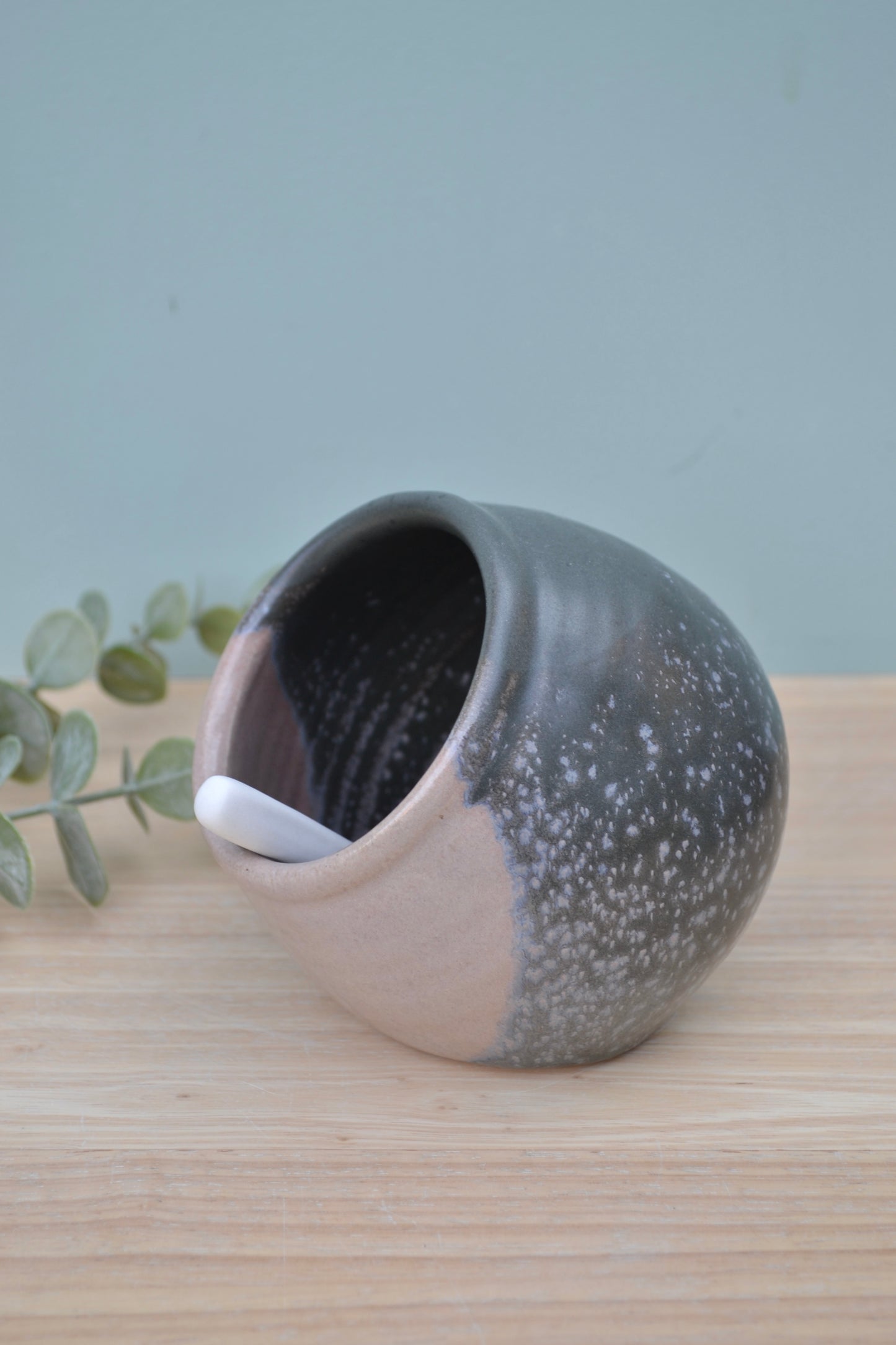 Salt Pig and Spoon Set- Charcoal Blush