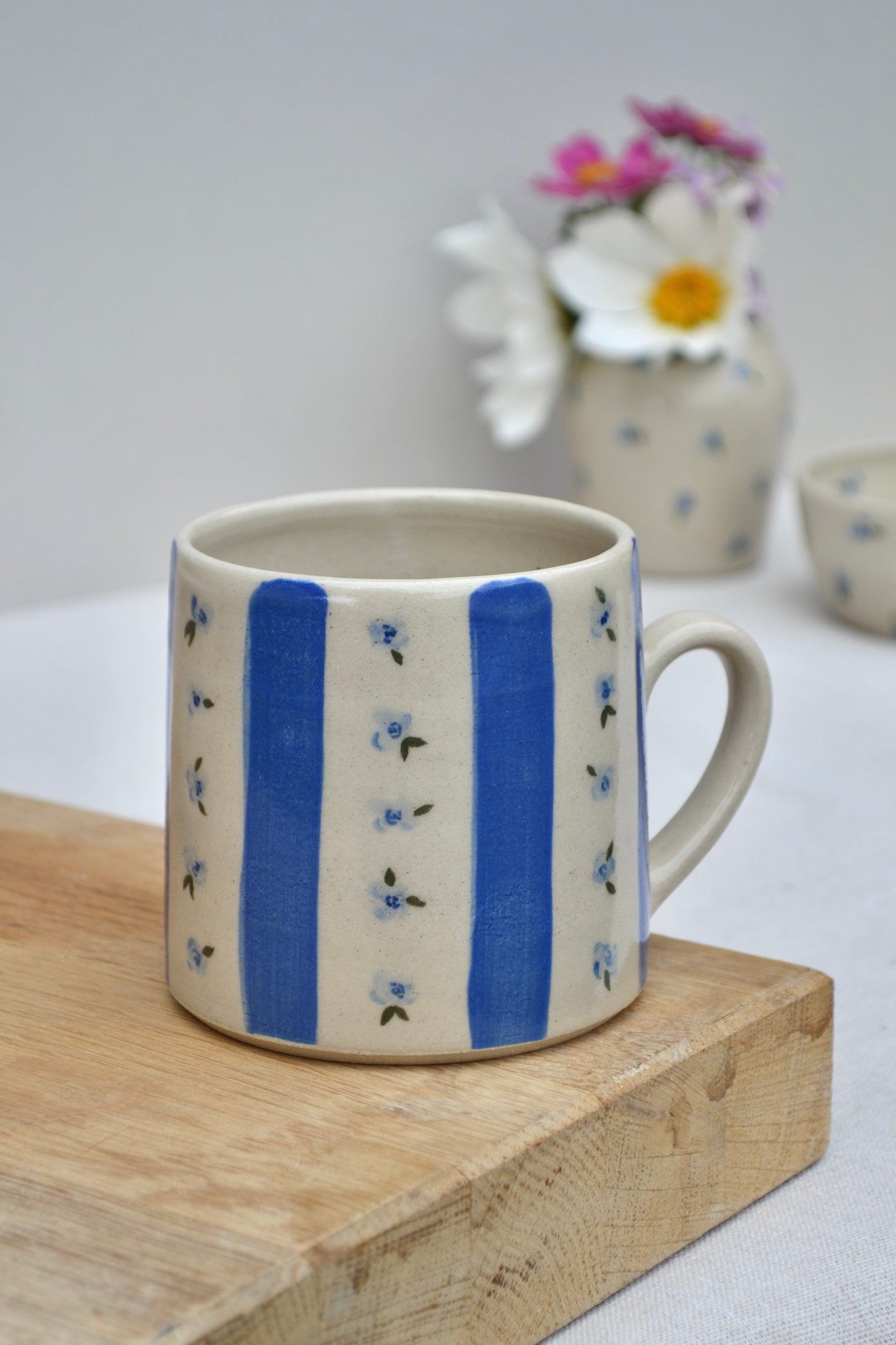 Mug- Blue Floral Stripe