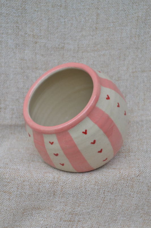 Salt Pig and Spoon Set- Valentines Stripe