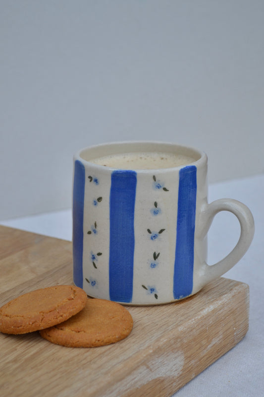 Large Mug- Blue Floral Stripe