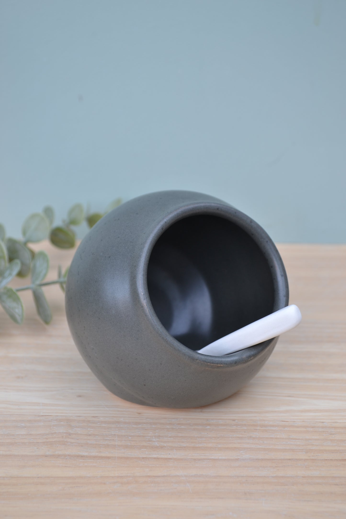 Salt Pig and Spoon Set- Charcoal