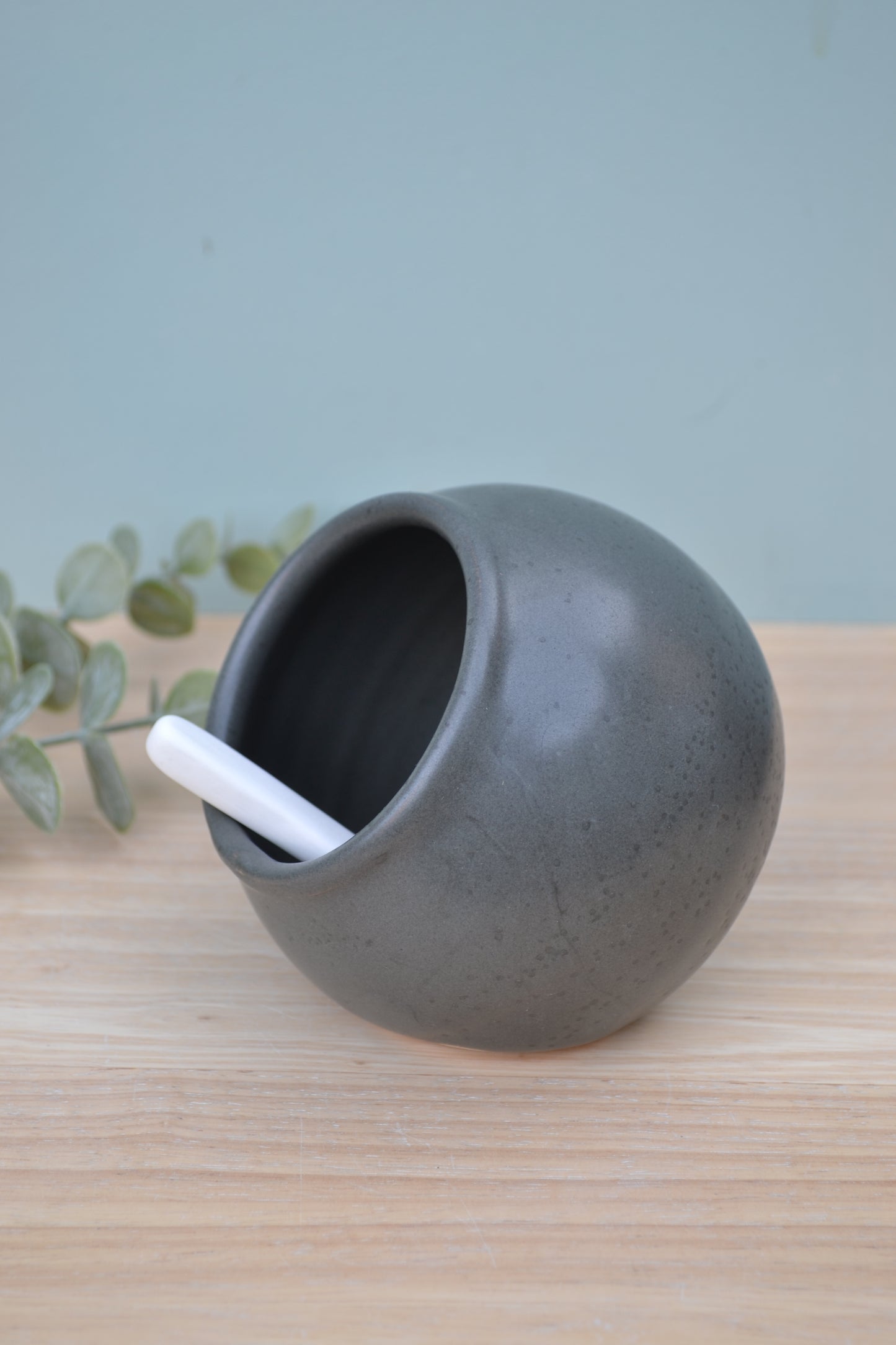 Salt Pig and Spoon Set- Charcoal
