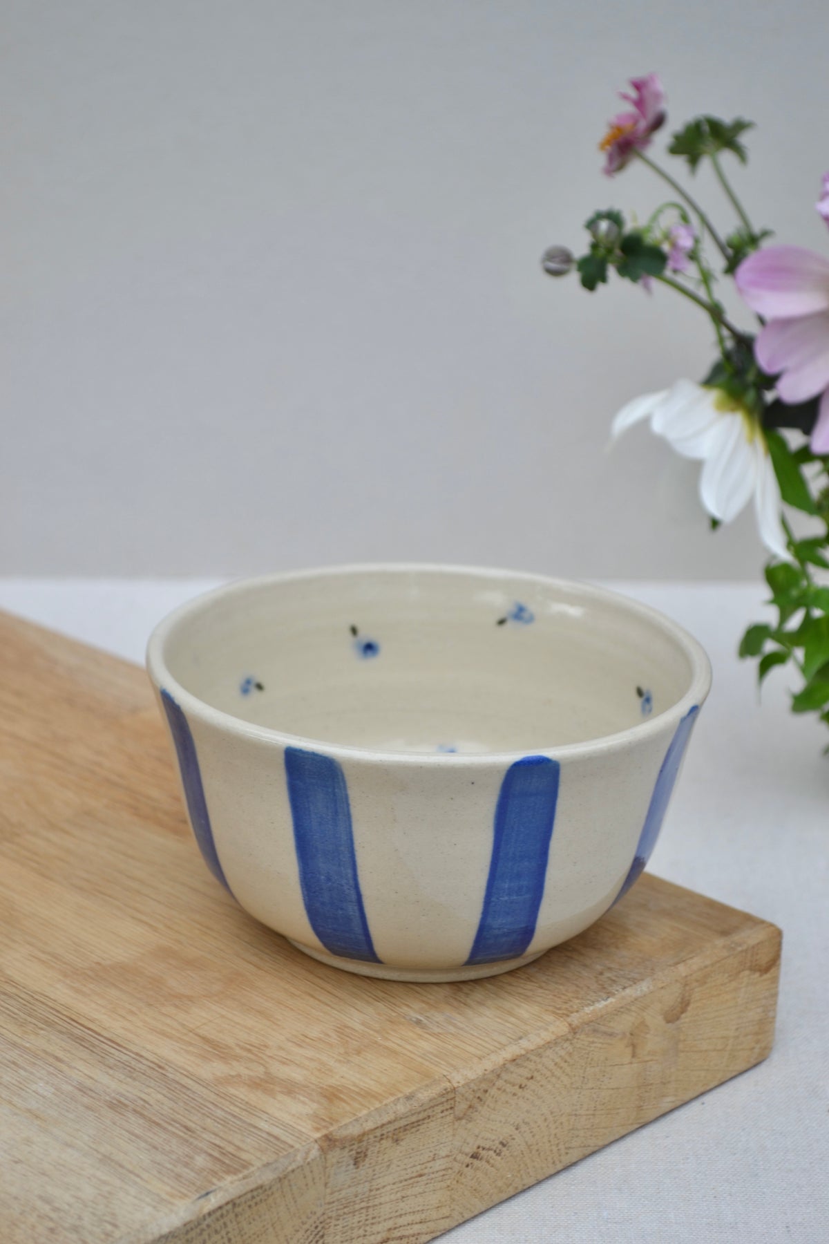 Cereal Bowl- Blue Floral Stripe