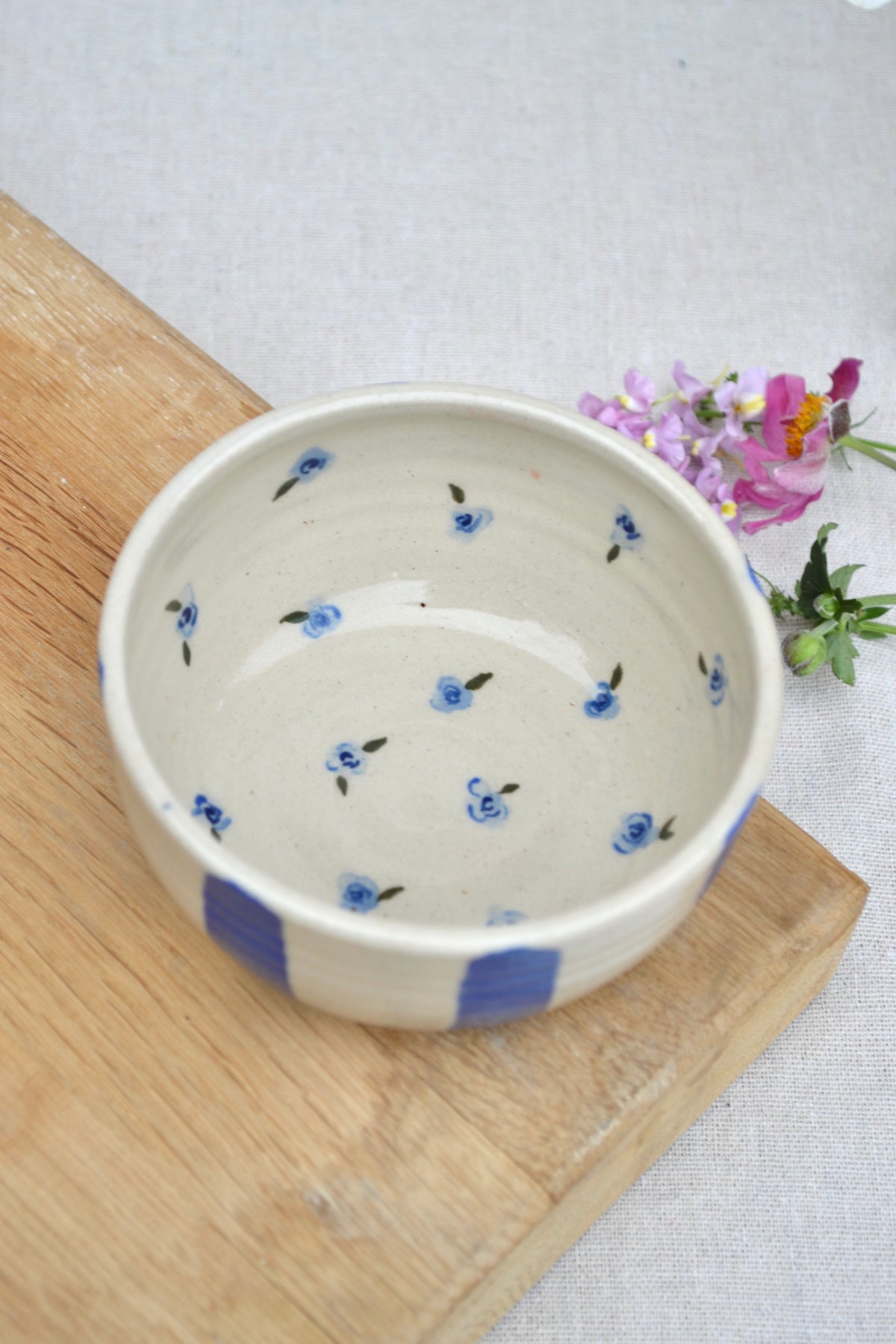 Dipping Bowl- Blue Floral Stripe