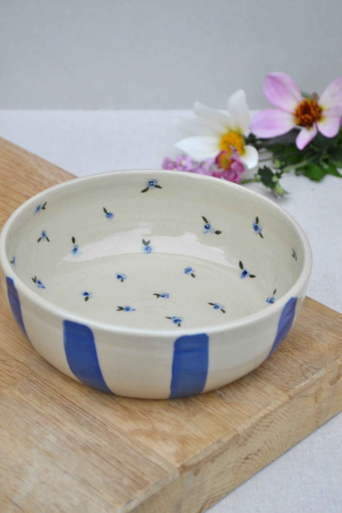 Pasta Bowl- Blue Floral Stripe