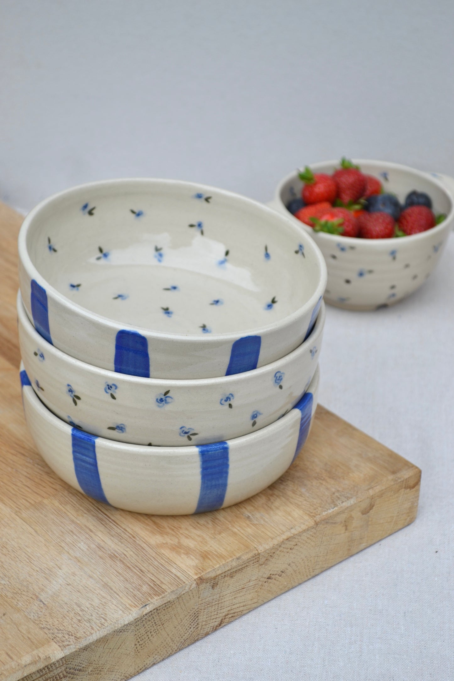 Pasta Bowl- Blue Floral Stripe