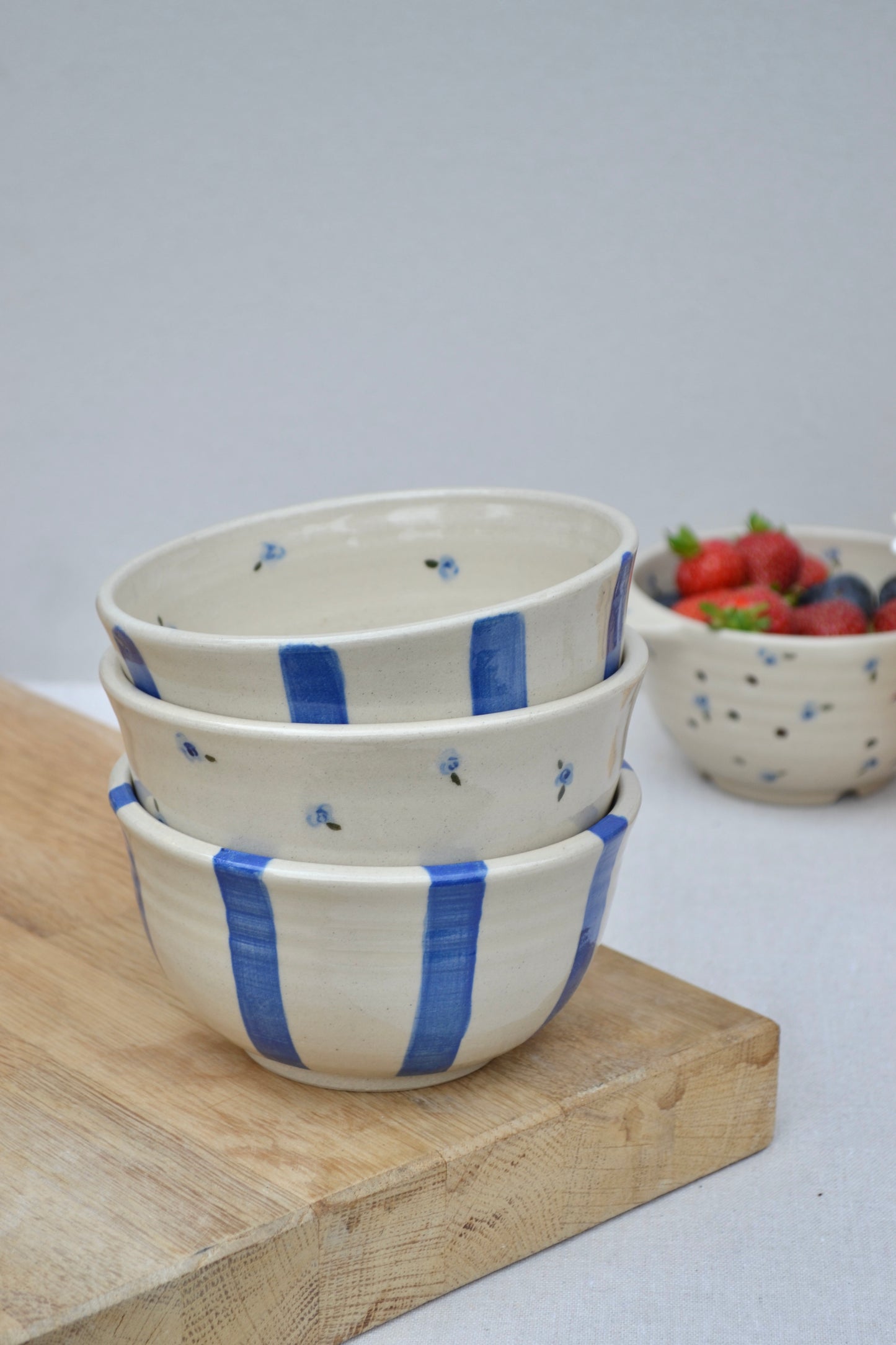 Cereal Bowl- Blue Floral Stripe