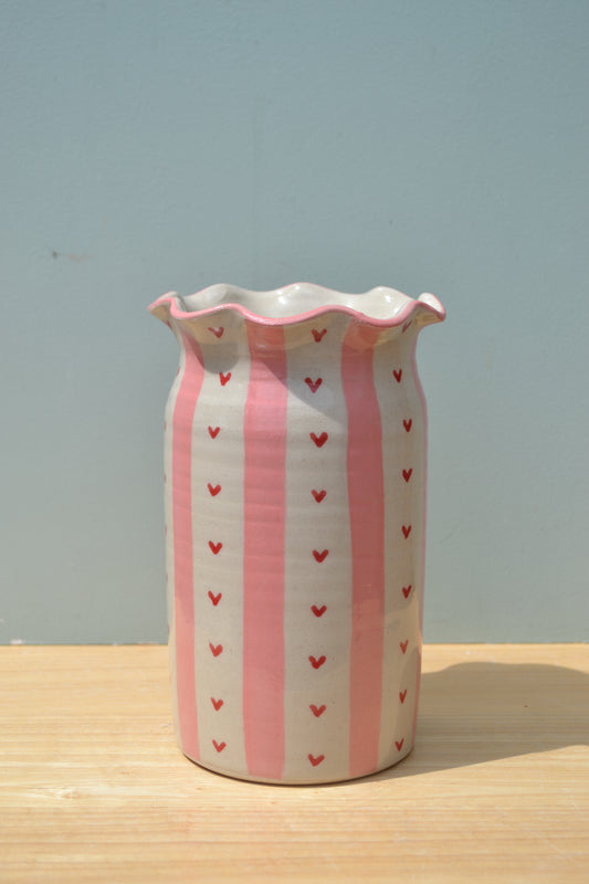 Heart Stripe Frilled Vase
